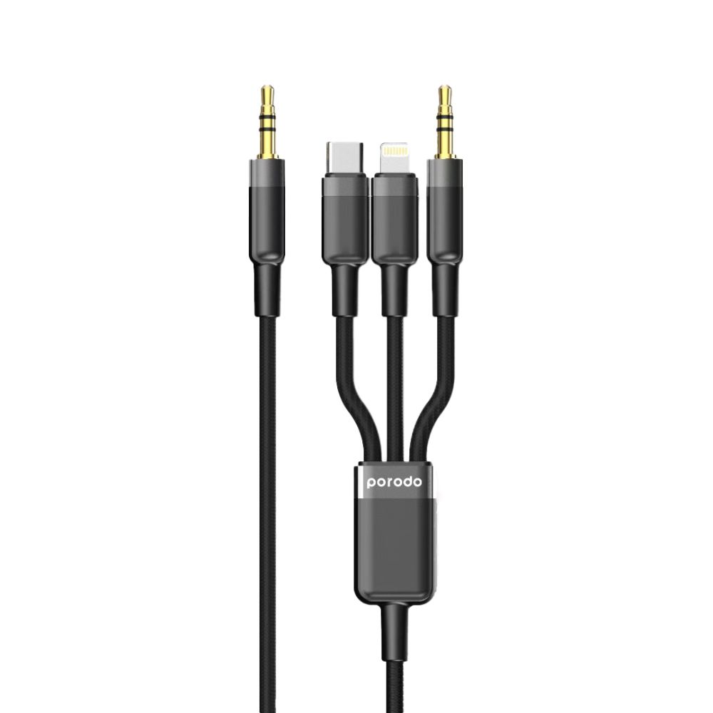 Porodo 3in1 Aux 3.5 to 3.5+C+Lightning Cable 1.2M