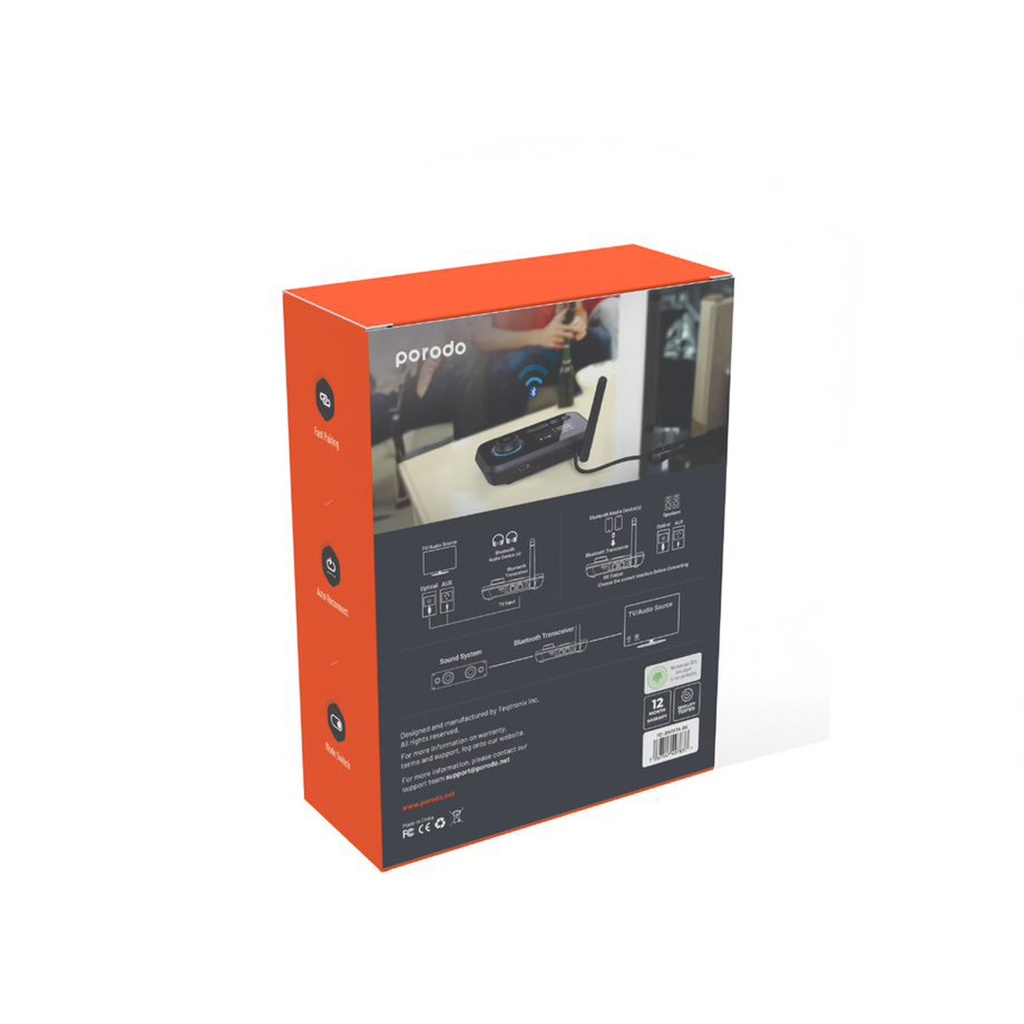 Porodo 3in1 Bluetooth Transmitter Receiver and Wireless Audio Adaptor – Black