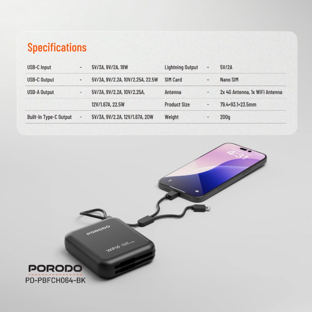 Porodo 4G LTE WiFi 6 Pocket Router