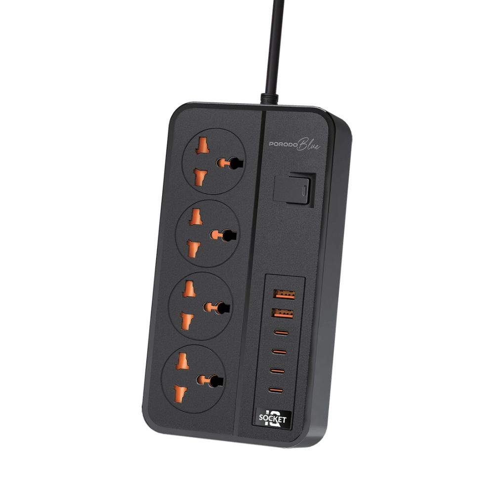 Porodo Blue 4 AC Power Strip – Black