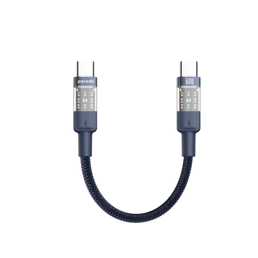 Porodo Braided 60W PD C to C Fast Charging Cable with Transparent Head 35cm