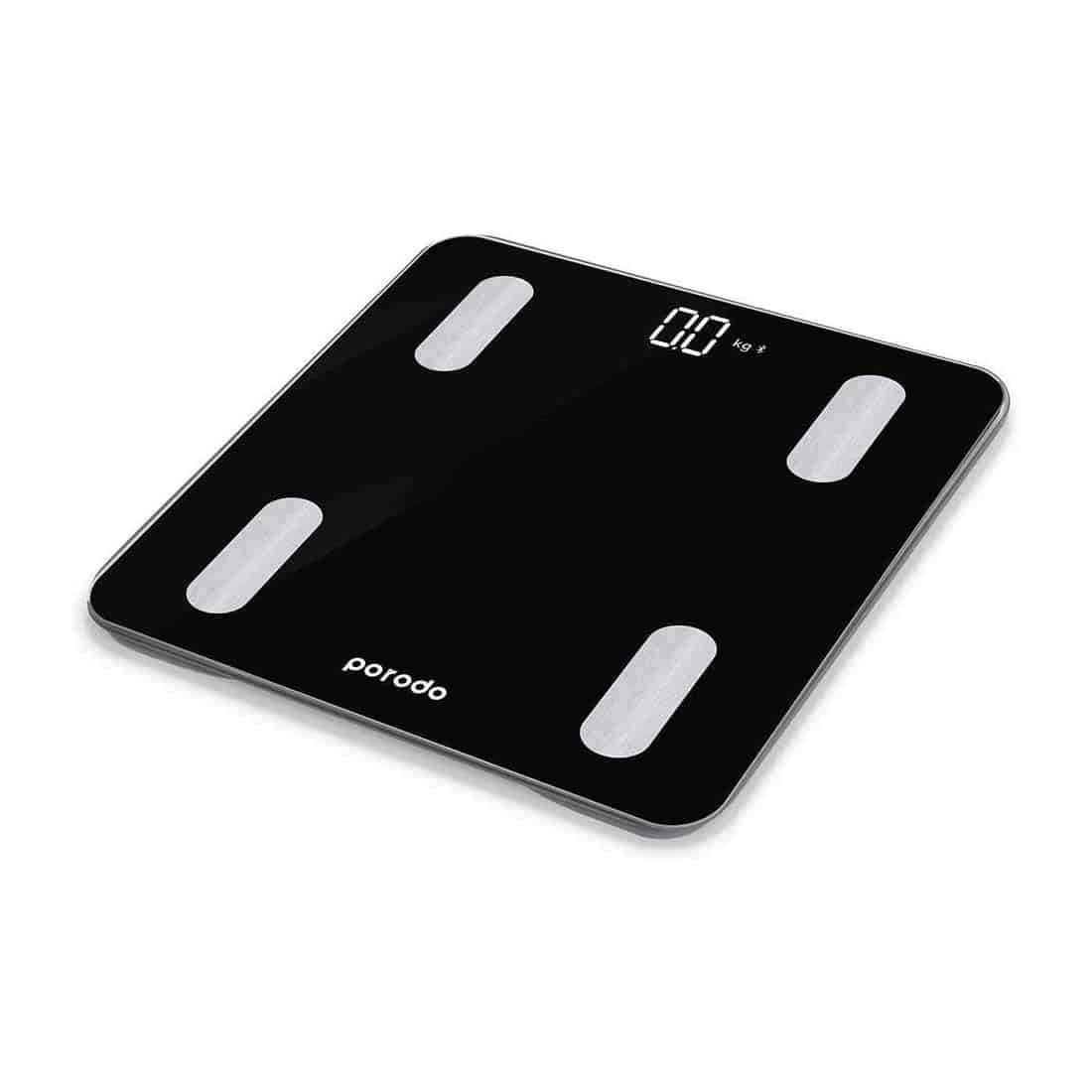 Porodo Digital Weight Scale, Lifestyle Smart Bluetooth Full Body Fat Scale, Works with Bluetooth on iOS and Android – Black