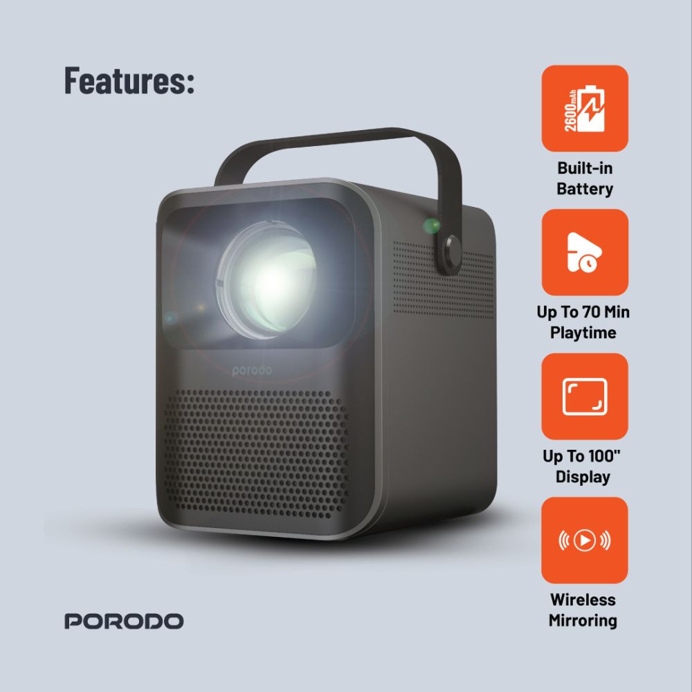 Porodo Full HD Portable Projector – PD-HDPRJAN-BK