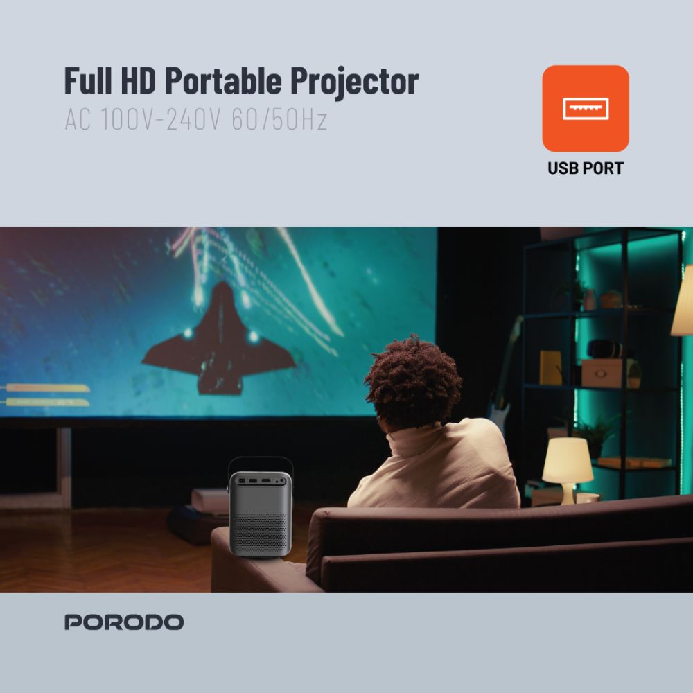 Porodo Full HD Portable Projector – PD-HDPRJAN-BK