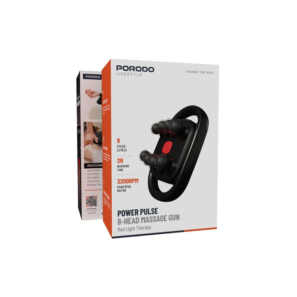 Porodo Lifestyle Power Pulse 8-Head Massage Gun – Black