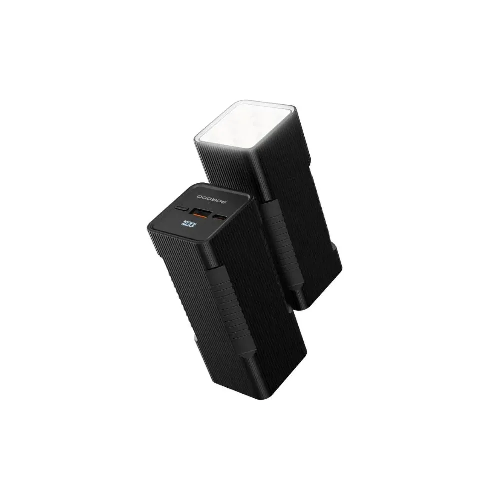 Porodo Lumera 10000mAh Power Bank with Built-In Flashlight - Black