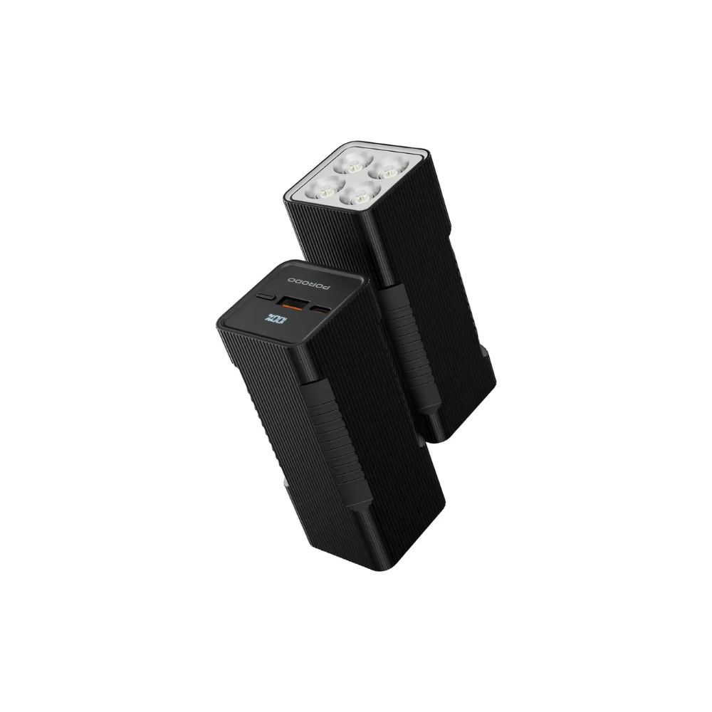 Porodo Lumera 10000mAh Power Bank with Built-In Flashlight - Black
