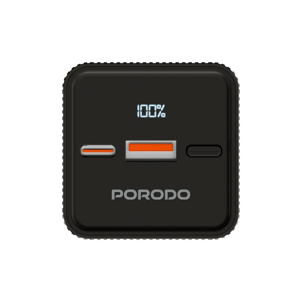 Porodo Lumera 10000mAh Power Bank with Built-In Flashlight - Black