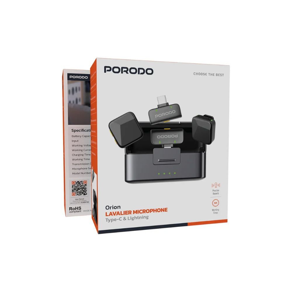 Porodo Orion Lavalier Microphone USB-C & Lightning