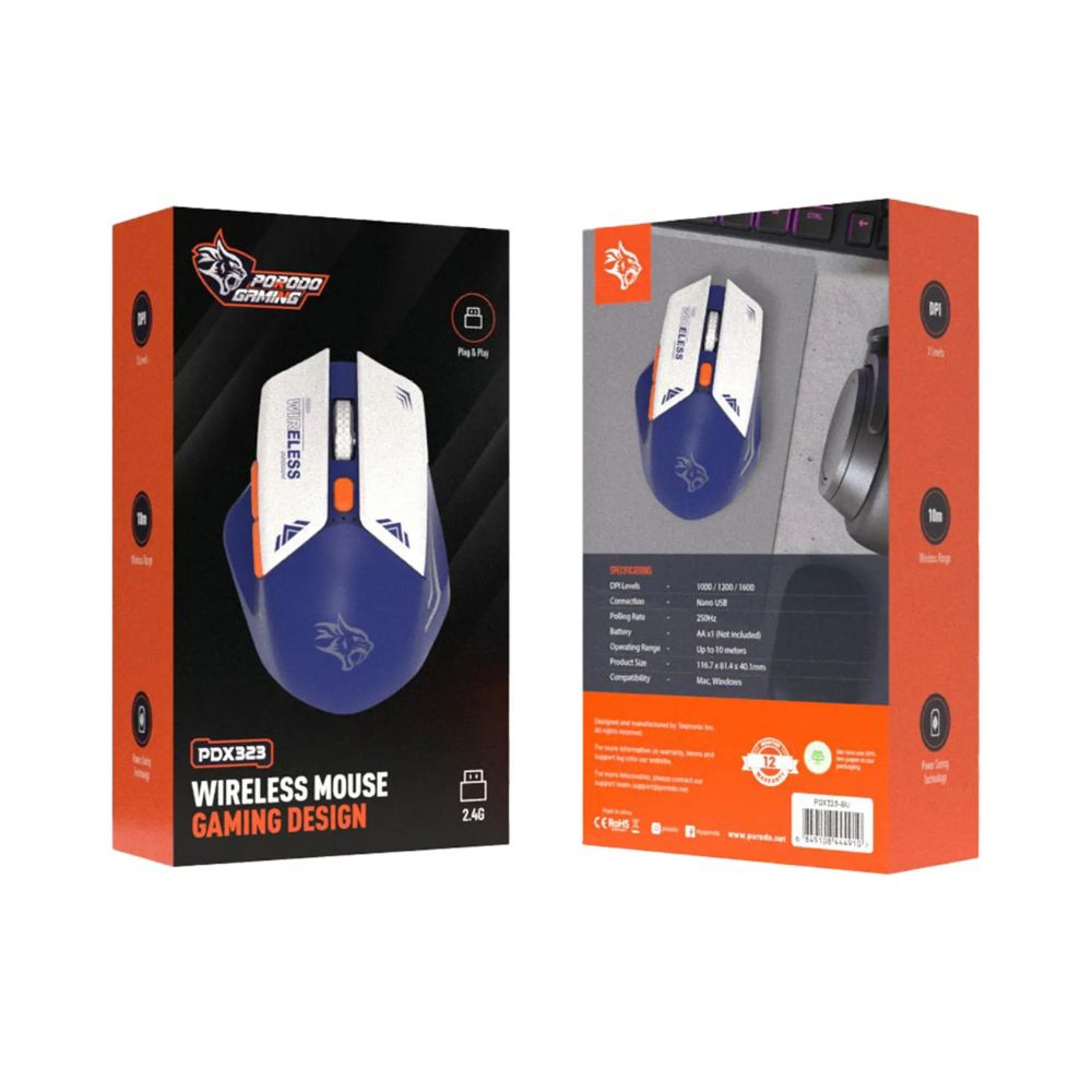 Porodo PDX323-BU Wireless Gaming Mouse 1600 DPI