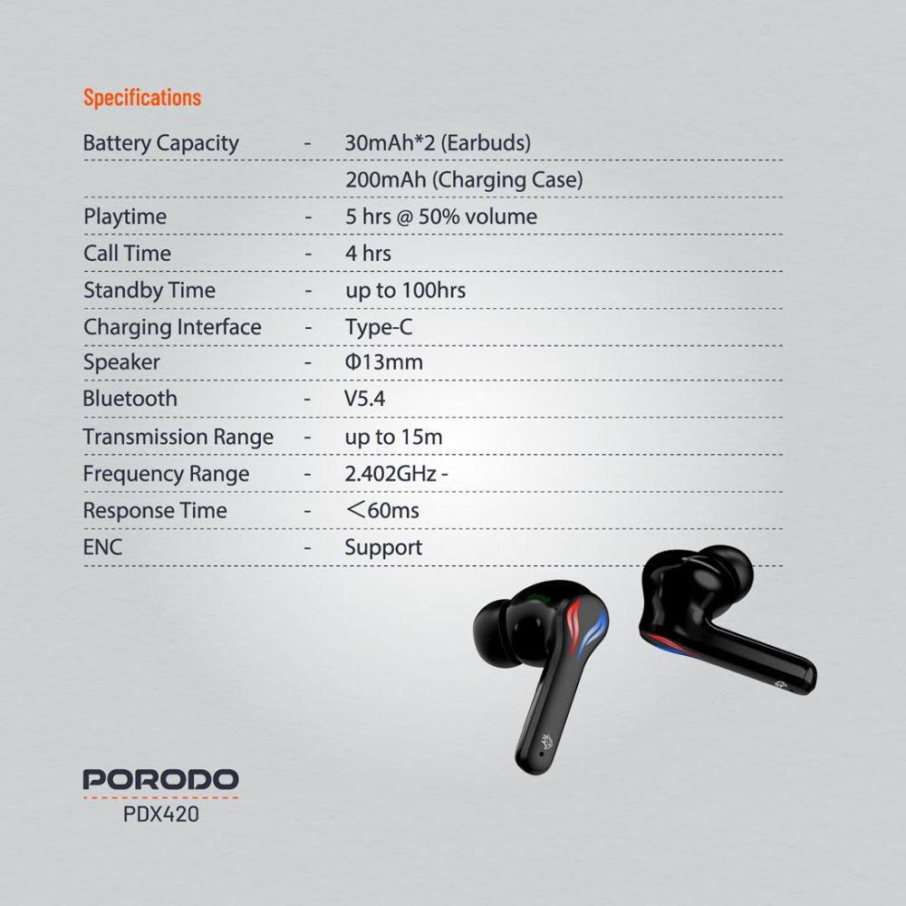 Porodo PDX420 Gaming Ultra Low-Latency Earbuds