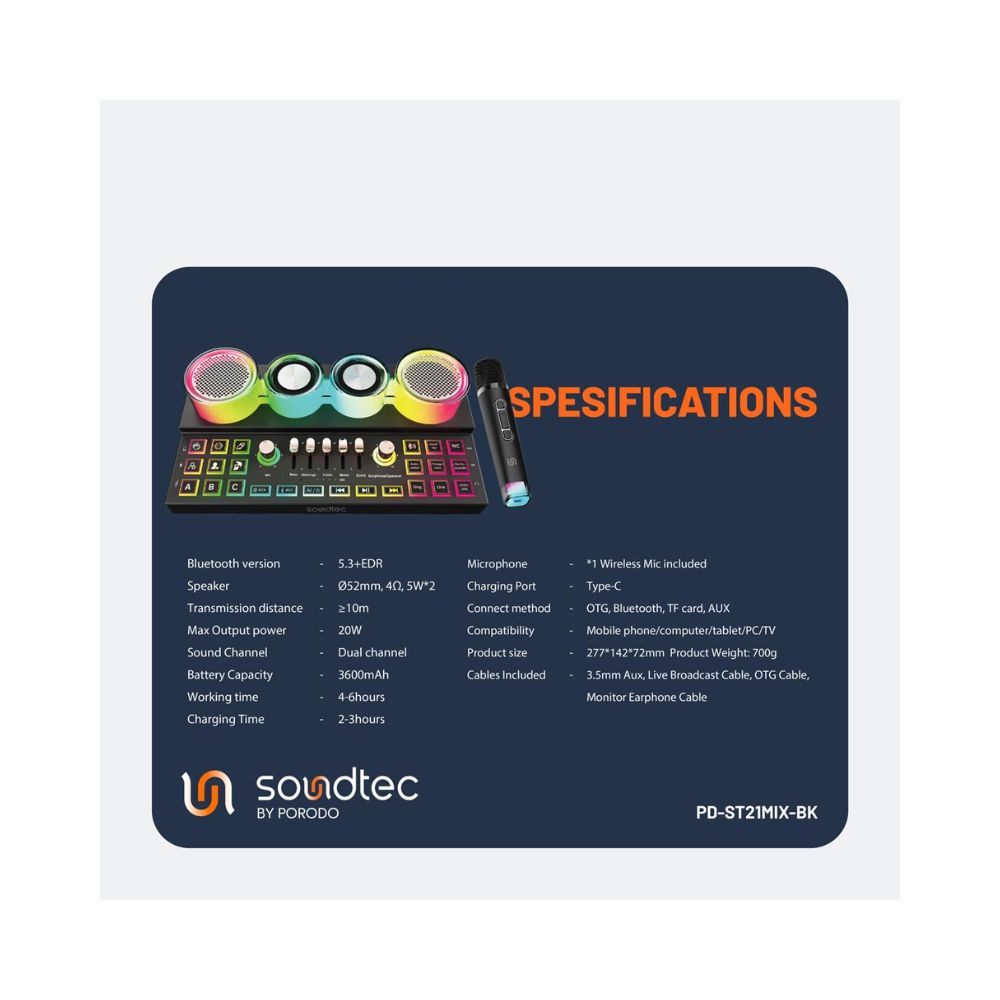Porodo Soundtec Audiolink Multi-Platform Audio Mixer and Speaker