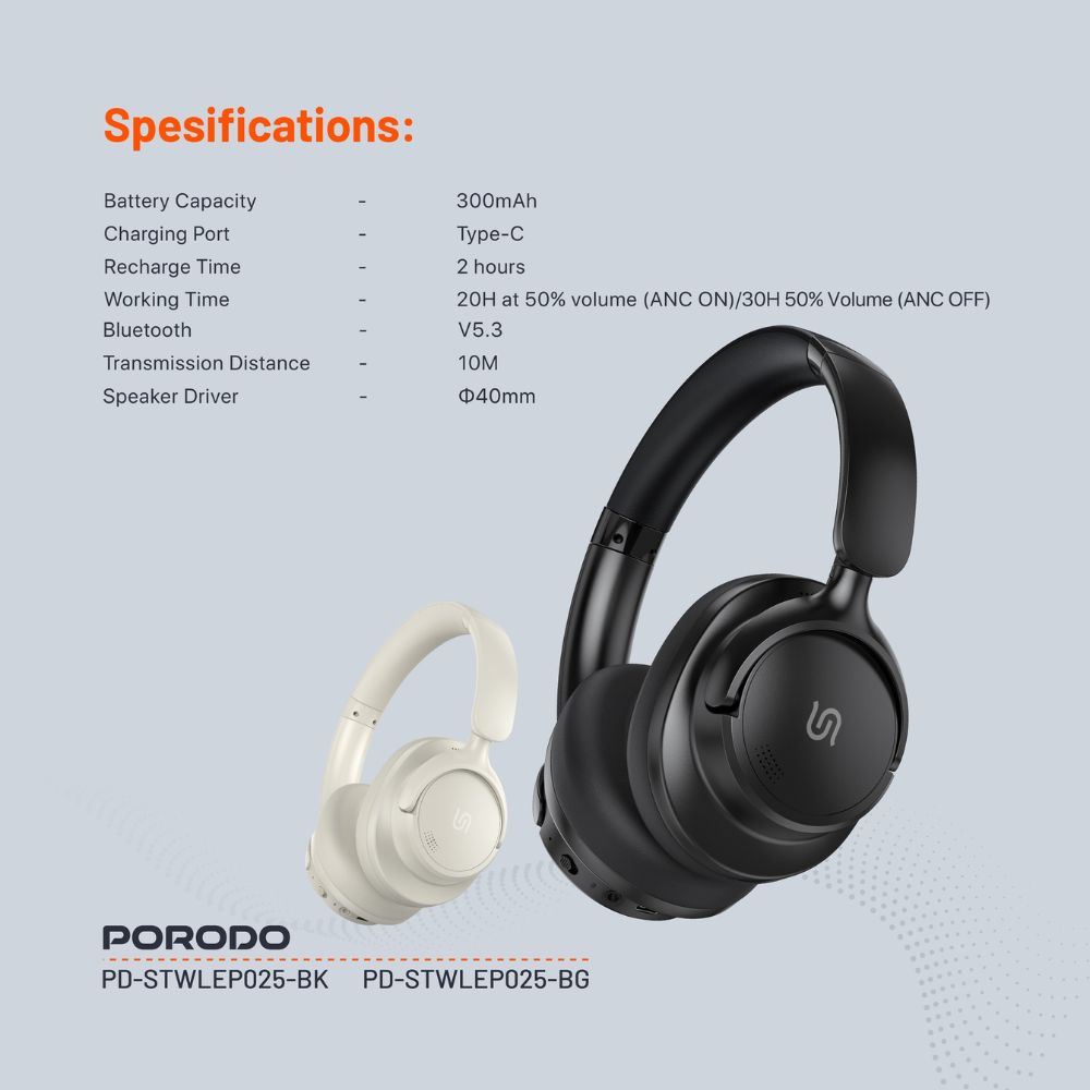 Porodo Soundtec Zen Active Noise-Cancellation Headphone