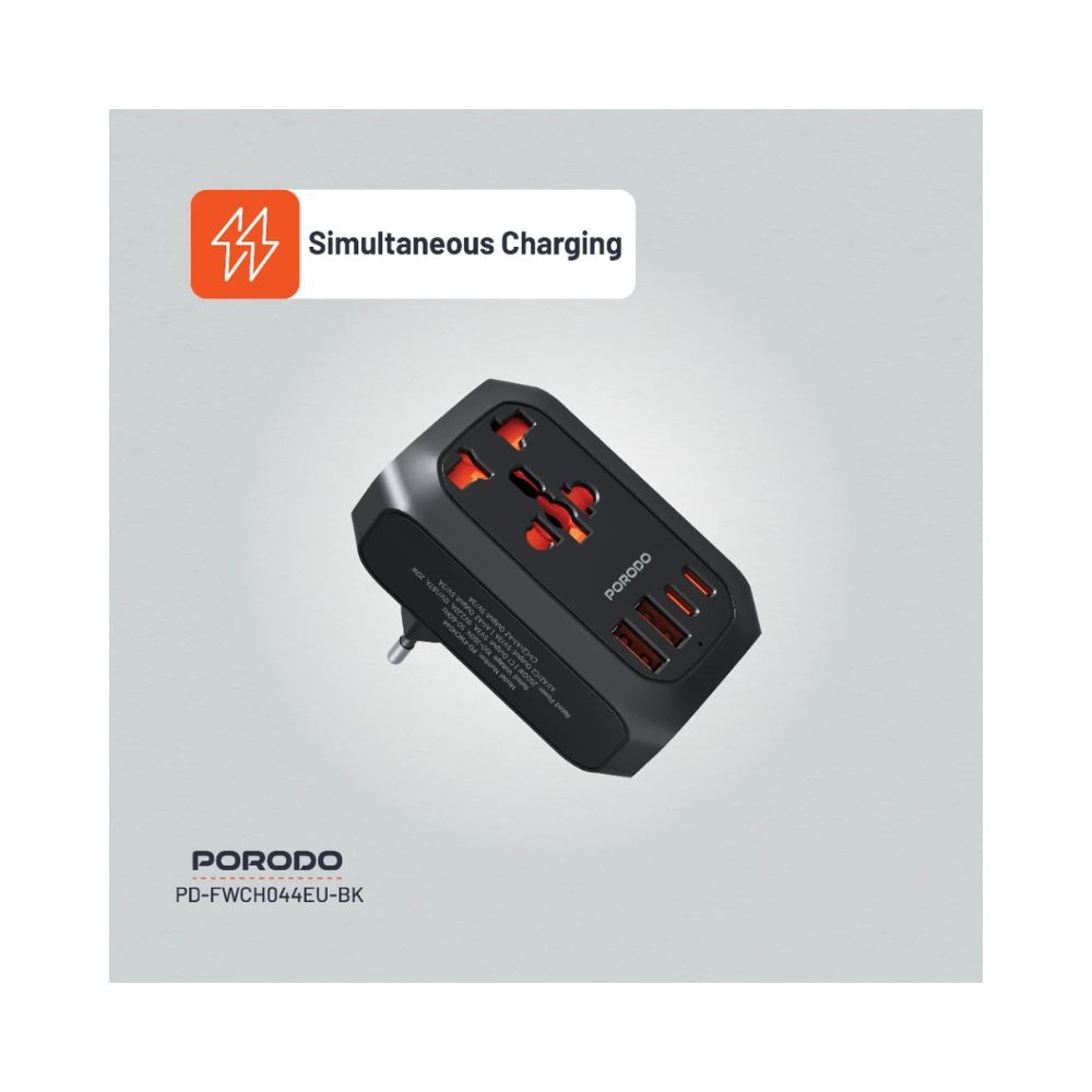 Porodo Universal AC Adapter Multi-Device Charging EU Plug
