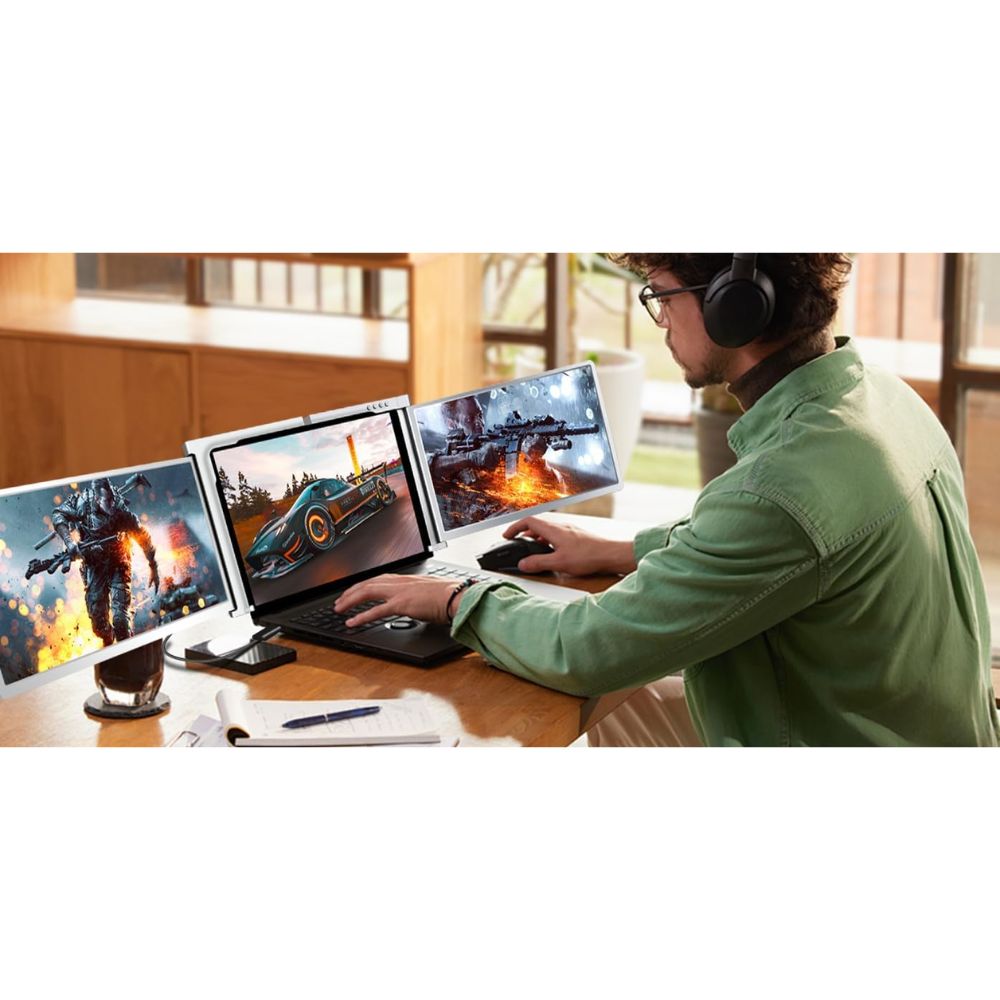 Powerology 13.3″ Dual Screen Portable Monitor – Silver – PDSLM13