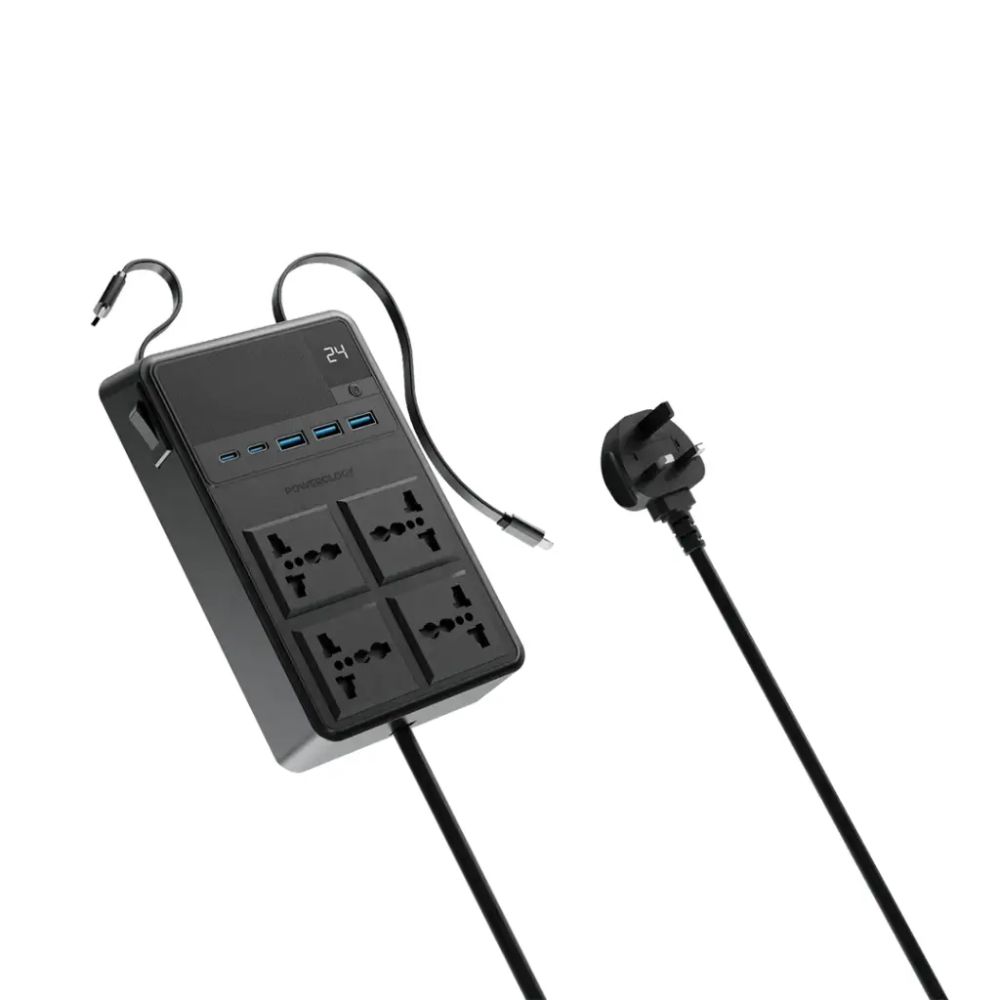 Powerology 2500w 4 AC Power Strip with Built-In Retractable Cables
