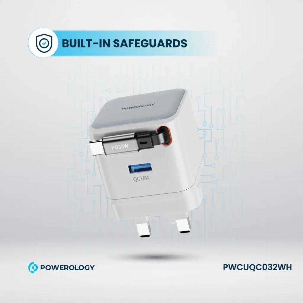 Powerology Single Output Retractable GaN Charger
