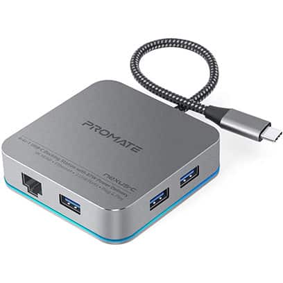 Promate USB C Hub, 6-In-1 Type-C Adapter with 1000Mbps RJ45 Ethernet,