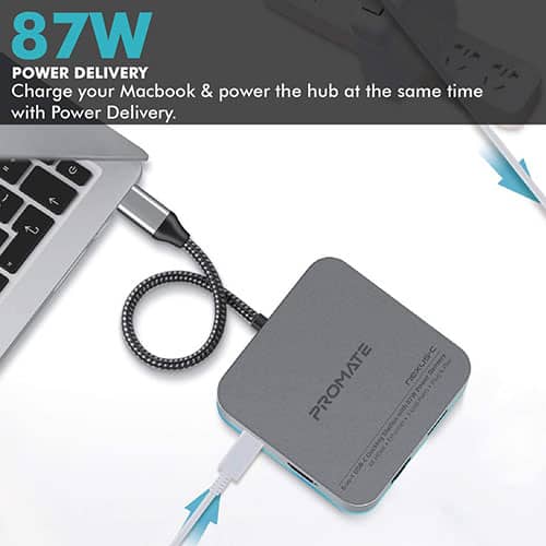 Promate USB C Hub, 6-In-1 Type-C Adapter with 1000Mbps RJ45 Ethernet,