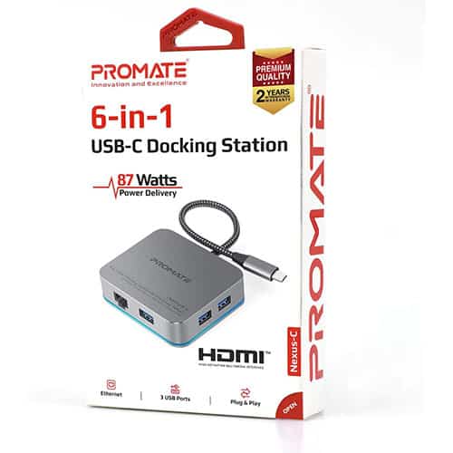 Promate USB C Hub, 6-In-1 Type-C Adapter with 1000Mbps RJ45 Ethernet,