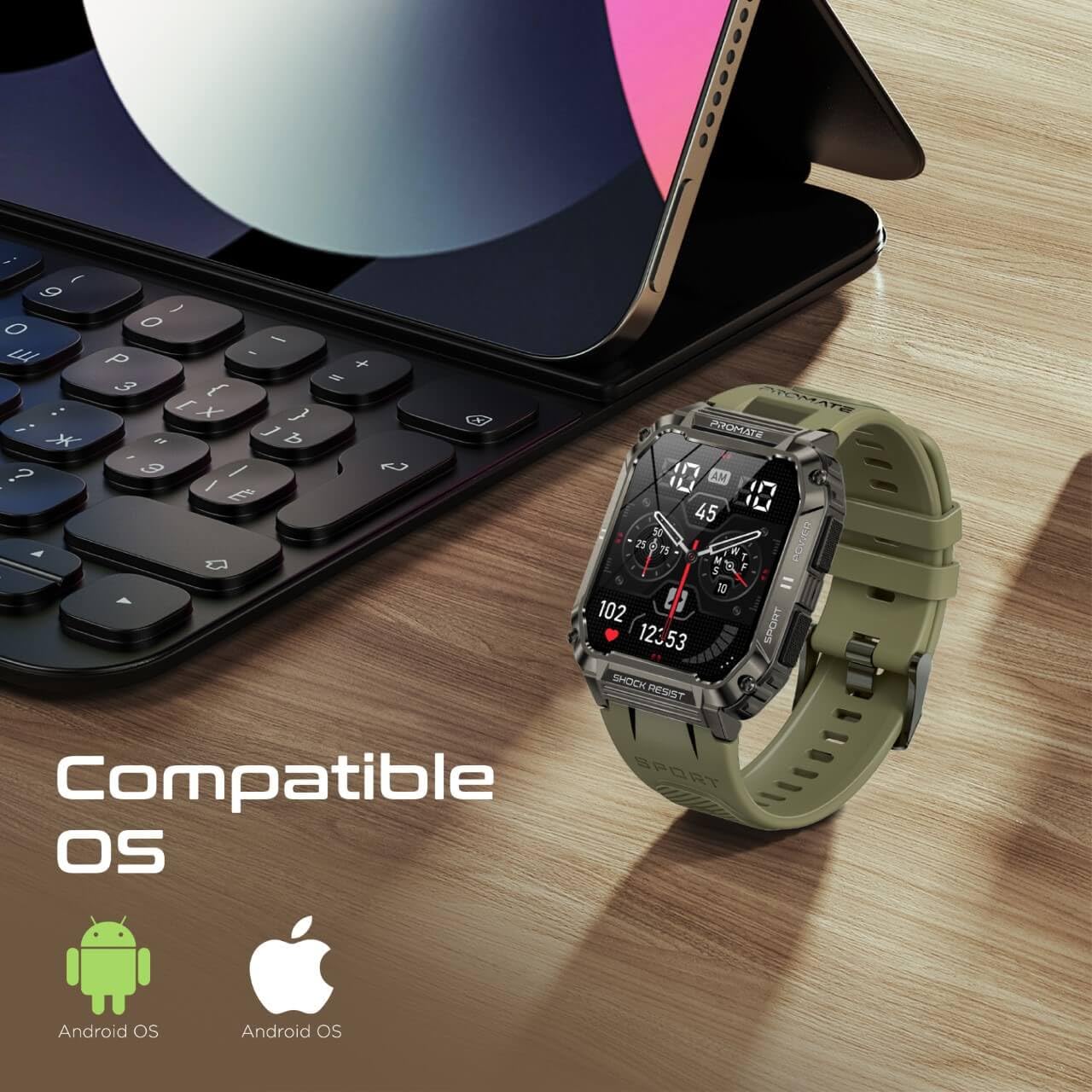 Promate XWatch-S19 Smartwatch With Wireless BT Calling – Green
