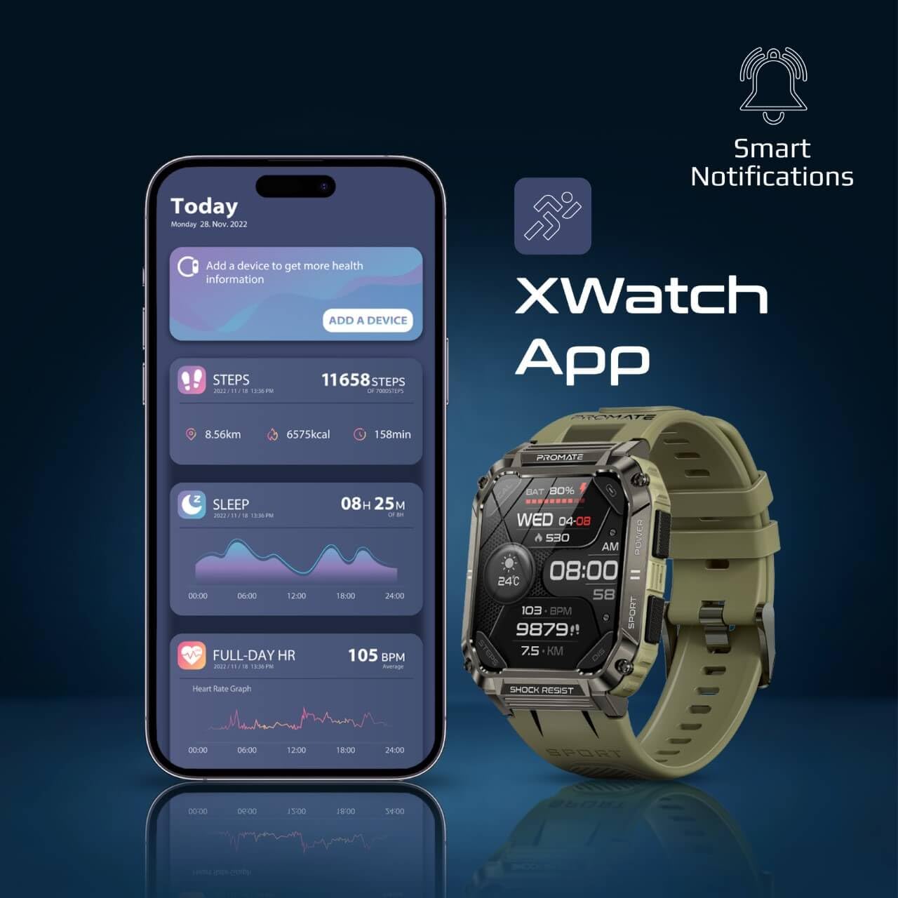 Promate XWatch-S19 Smartwatch With Wireless BT Calling – Green