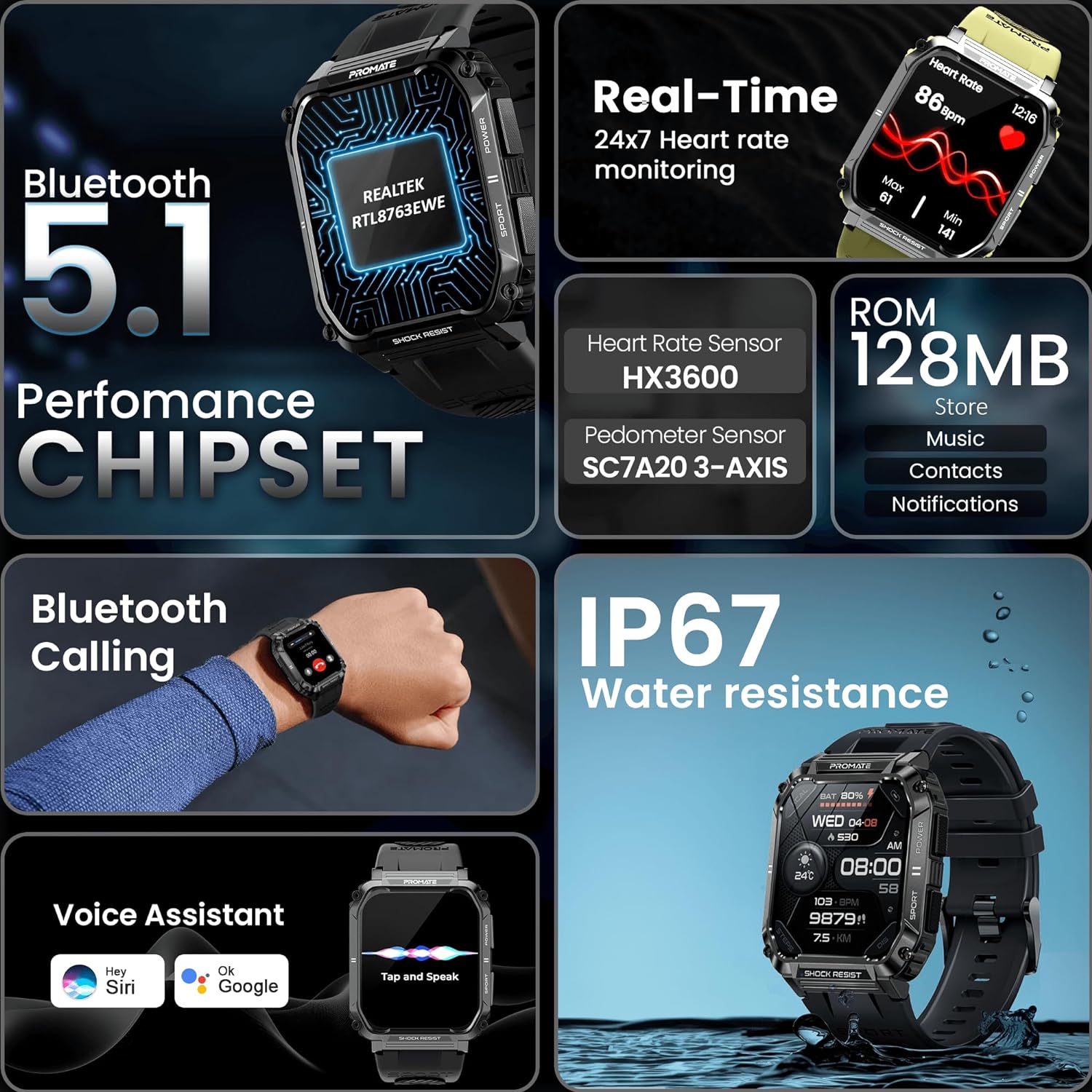 Promate XWatch-S19 Smartwatch With Wireless BT Calling – Green