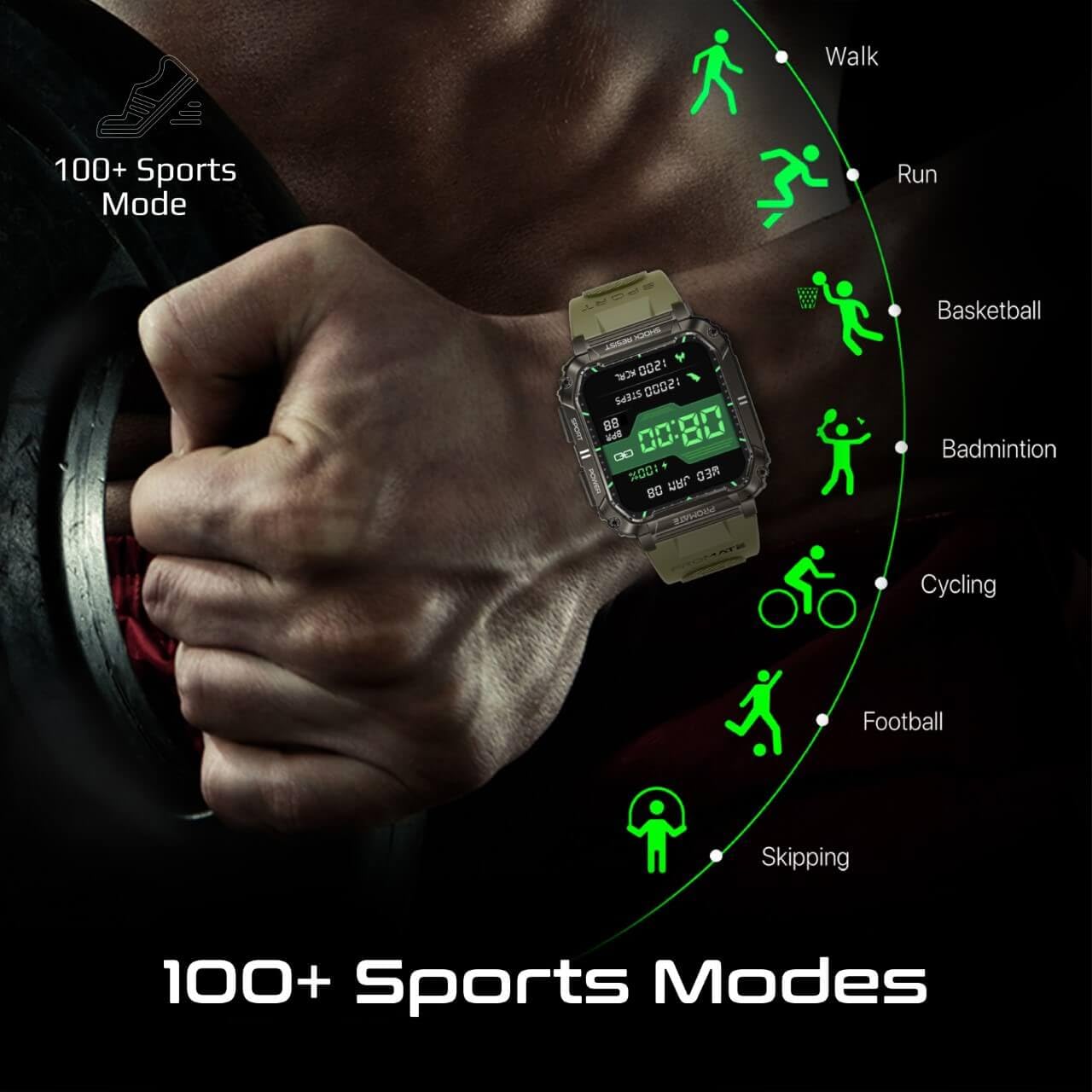 Promate XWatch-S19 Smartwatch With Wireless BT Calling – Green