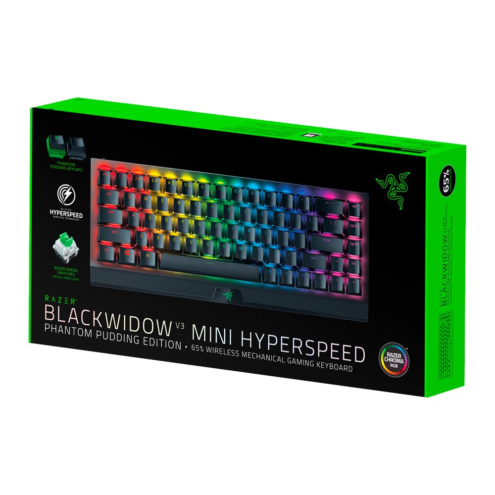 Razer-BlackWidow V3 Mini Hyperspeed Phantom Edition 65% Wireless Mechanical Green Clicky Tactile Switch Gaming Keyboard – Black