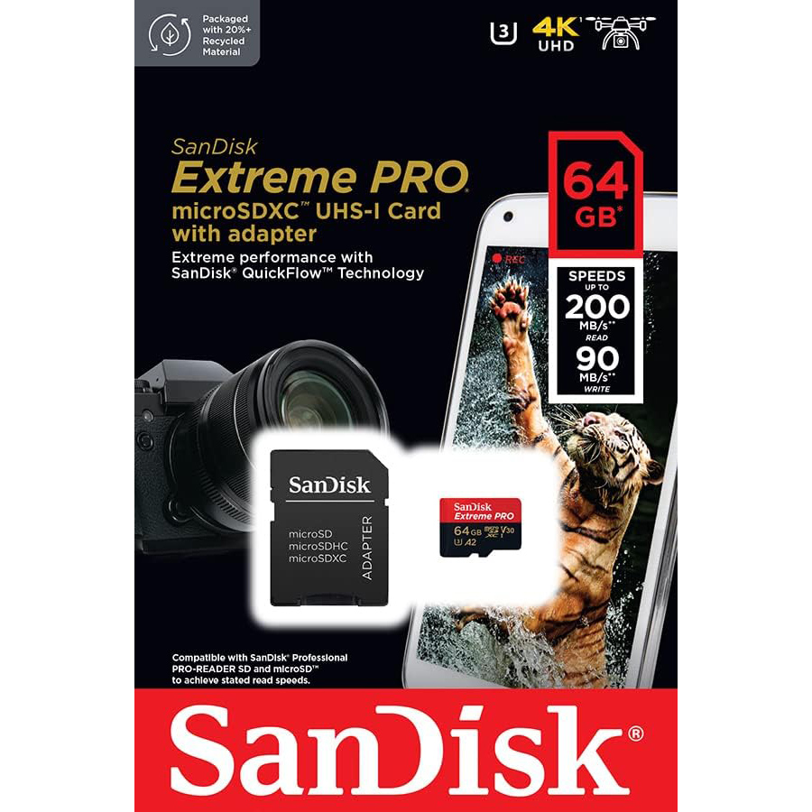 SanDisk 64GB Extreme PRO microSDXC UHS-I CARD + SD Adapter