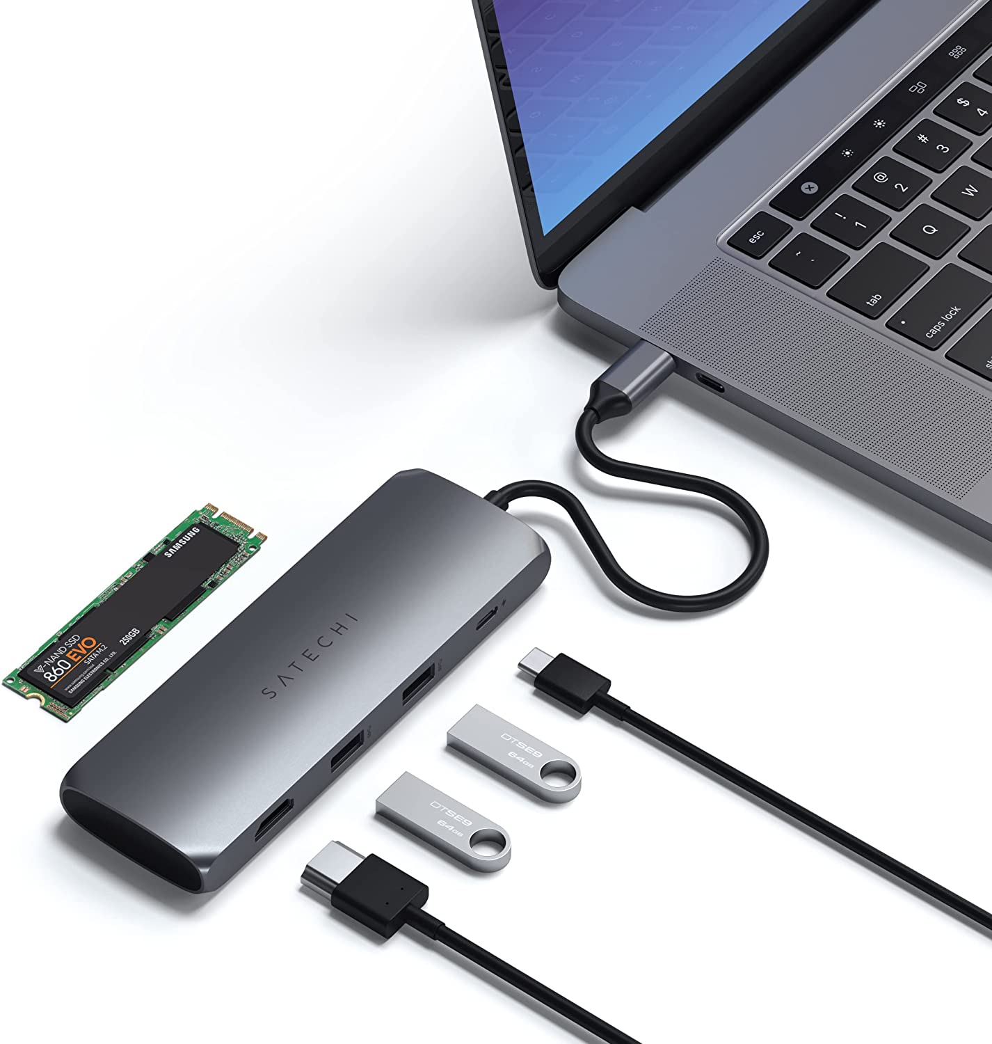 Satechi USB-C Hybrid Multiport Adapter – Fits M.2 SATA SSD
