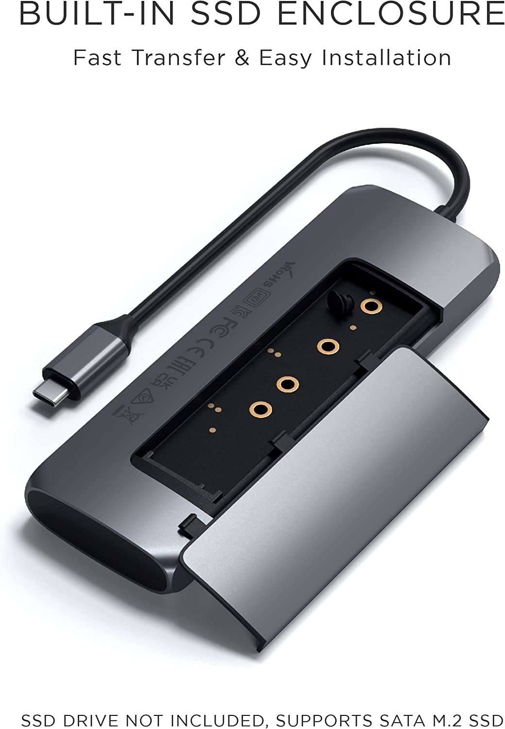 Satechi USB-C Hybrid Multiport Adapter – Fits M.2 SATA SSD