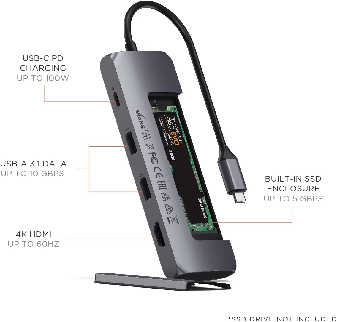 Satechi USB-C Hybrid Multiport Adapter – Fits M.2 SATA SSD