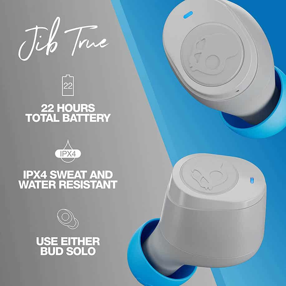 Skullcandy Jib True Wireless in-Ear Earbuds – Light Grey/Blue -Black