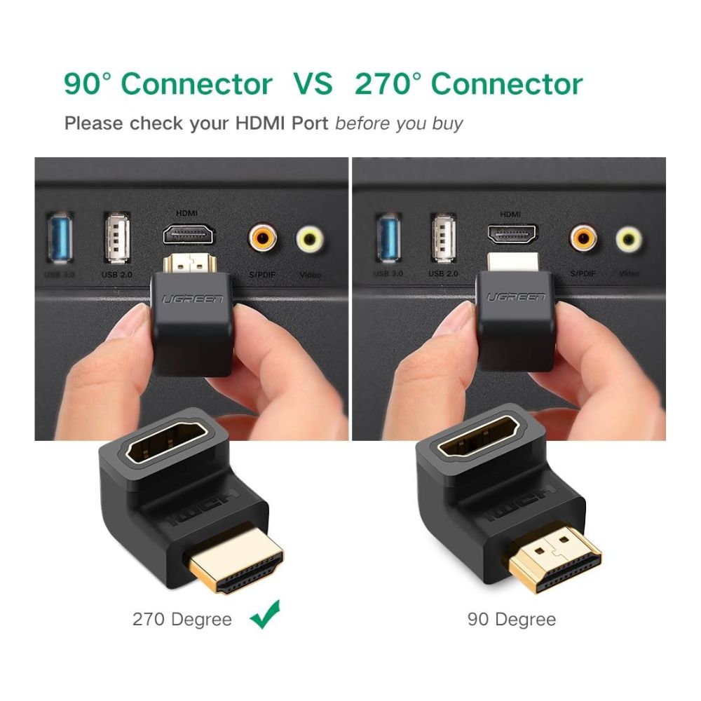 UGREEN 20110 HDMI Female to Female Adapter 90 Degree Up