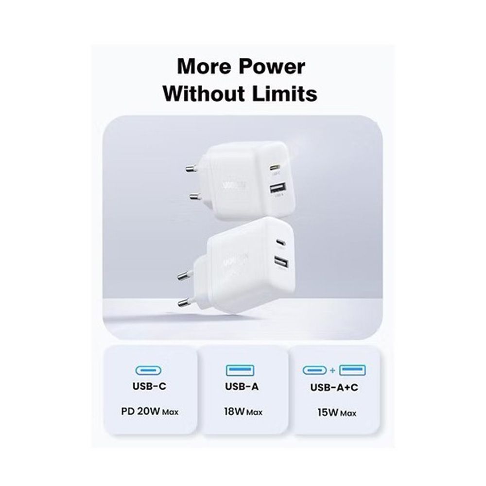 UGREEN 20W Dual-Port USB-A + USB-C Smart &amp; Fast Charger