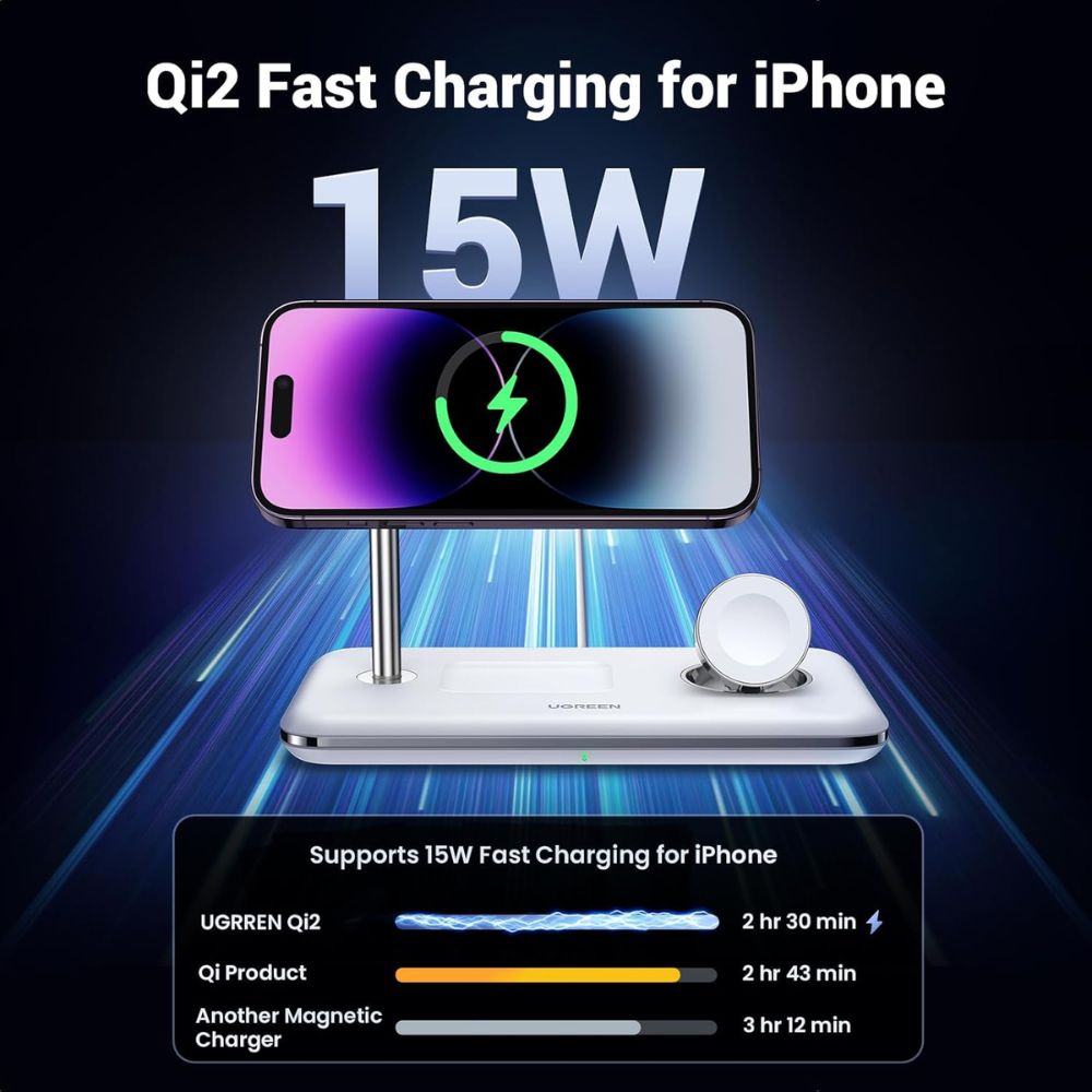 UGREEN 25W 3-In-1 MagSafe Fast Wireless Charging Station Or Magnetic for Apple Watch, iPhone &amp; Air pods