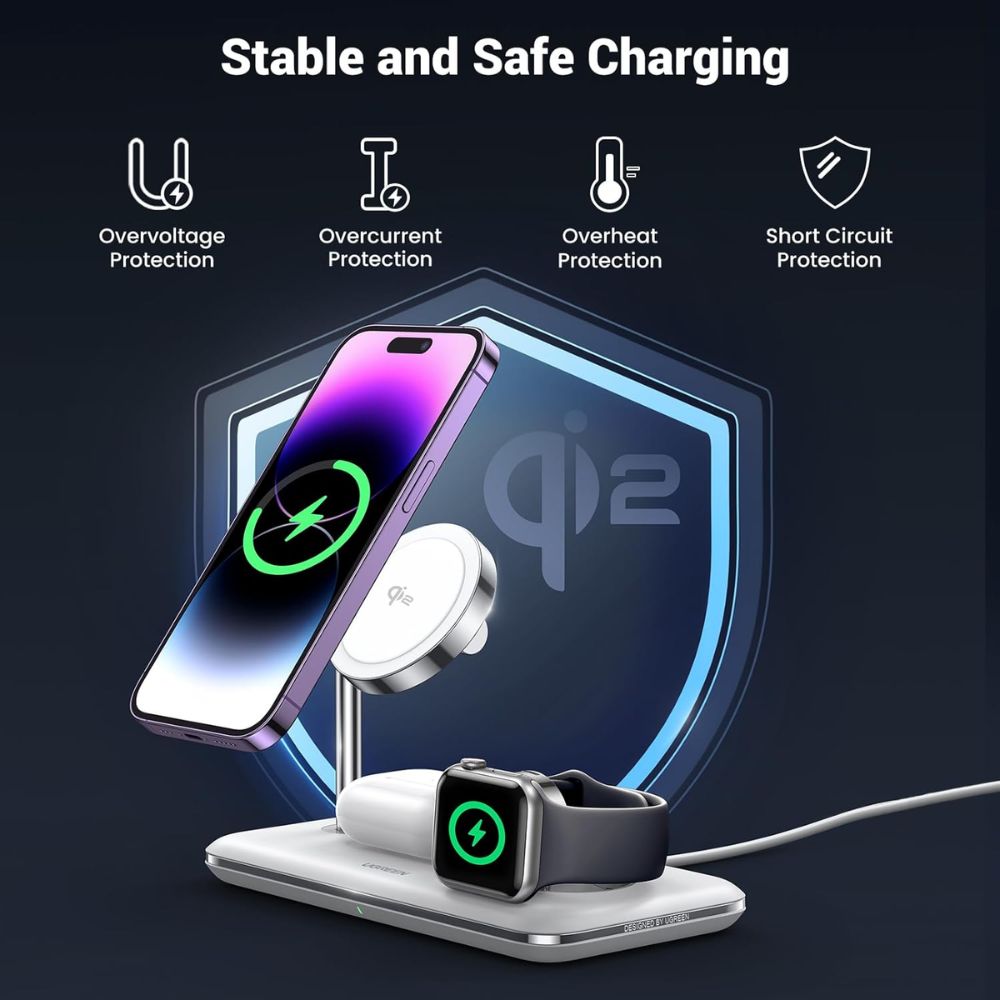 UGREEN 25W 3-In-1 MagSafe Fast Wireless Charging Station Or Magnetic for Apple Watch, iPhone &amp; Air pods
