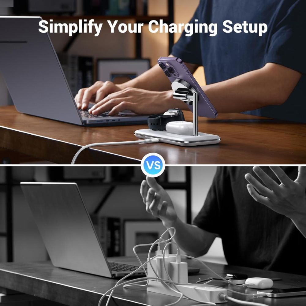 UGREEN 25W 3-In-1 MagSafe Fast Wireless Charging Station Or Magnetic for Apple Watch, iPhone &amp; Air pods
