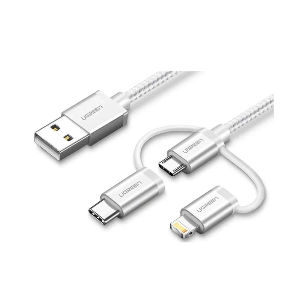 UGREEN 3 in1 USB-A to Lightning + USB-C + Micro-USB Braided Cable &amp; Aluminum Body, MFI Apple Certified, 1.5M
