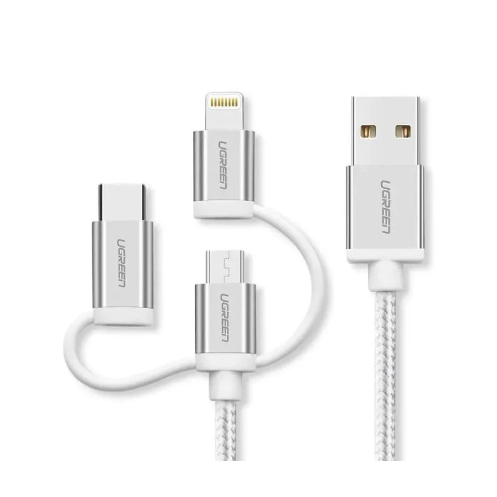 UGREEN 3 in1 USB-A to Lightning + USB-C + Micro-USB Braided Cable &amp; Aluminum Body, MFI Apple Certified, 1.5M