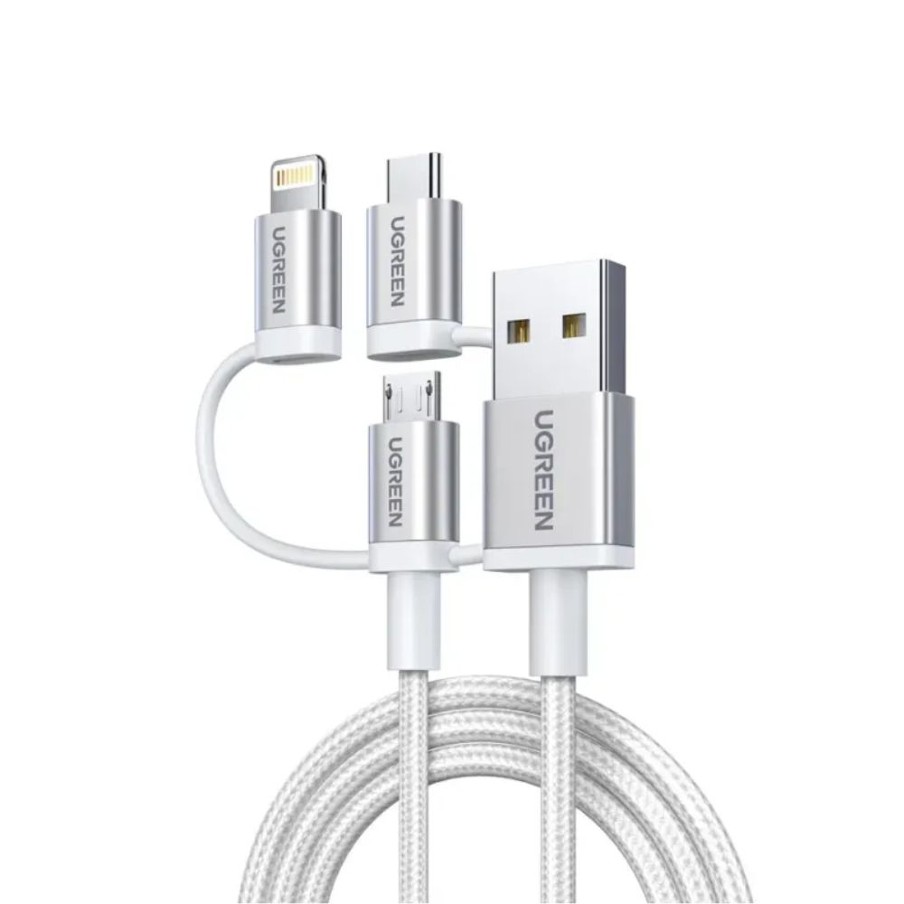 UGREEN 3 in1 USB-A to Lightning + USB-C + Micro-USB Braided Cable &amp; Aluminum Body, MFI Apple Certified, 1.5M