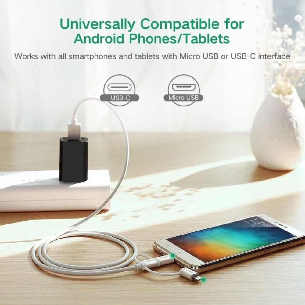 UGREEN 3 in1 USB-A to Lightning + USB-C + Micro-USB Braided Cable &amp; Aluminum Body, MFI Apple Certified, 1.5M