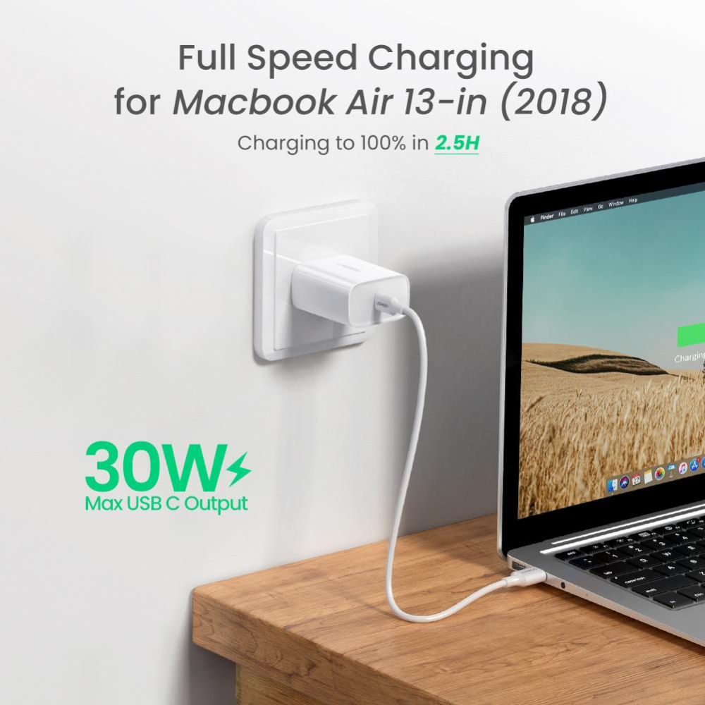 UGREEN 30W USB-C Smart &amp; Fast Charger for Phones, Tablets, Ipads &amp; MacBook Air