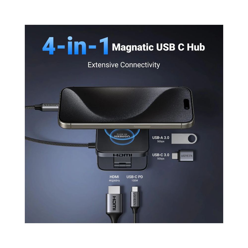 UGREEN 4-in-1 Magnetic USB-C Hub 4K@60Hz 100W PD