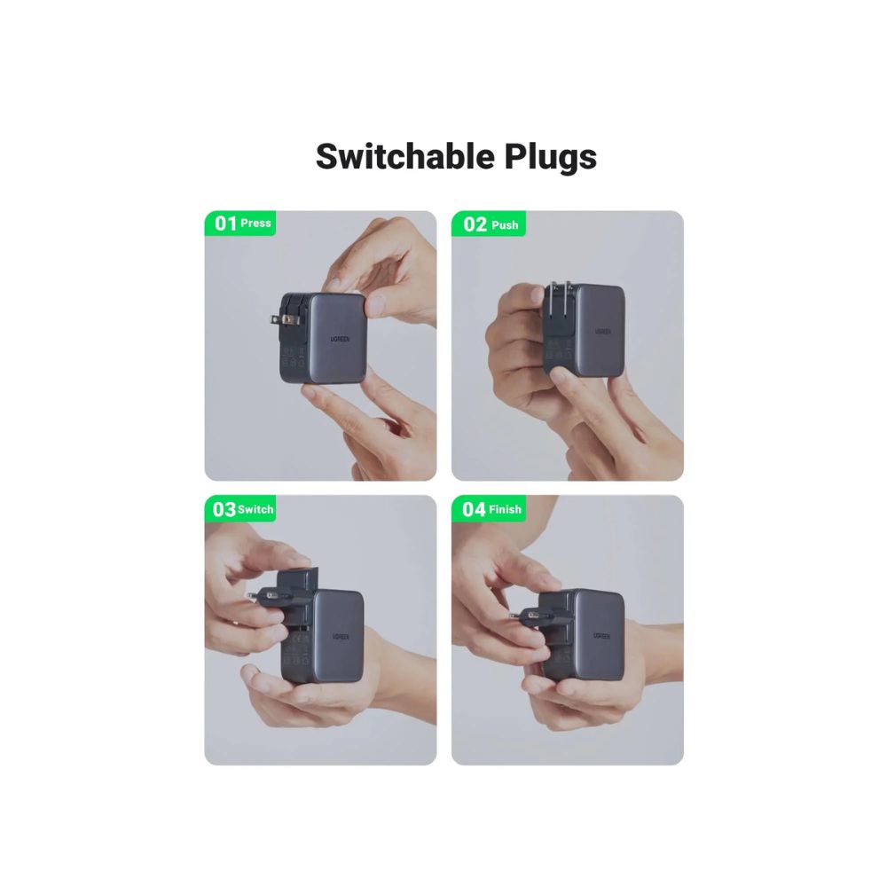 UGREEN 65W USB C Charger US/UK/EU Plug for Travel