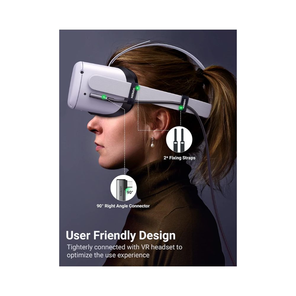 UGREEN Angled USB-C to USB-C VR Link Cable, Compatible with Oculus Quest 2, Pico 4 and PC/Steam VR 5M