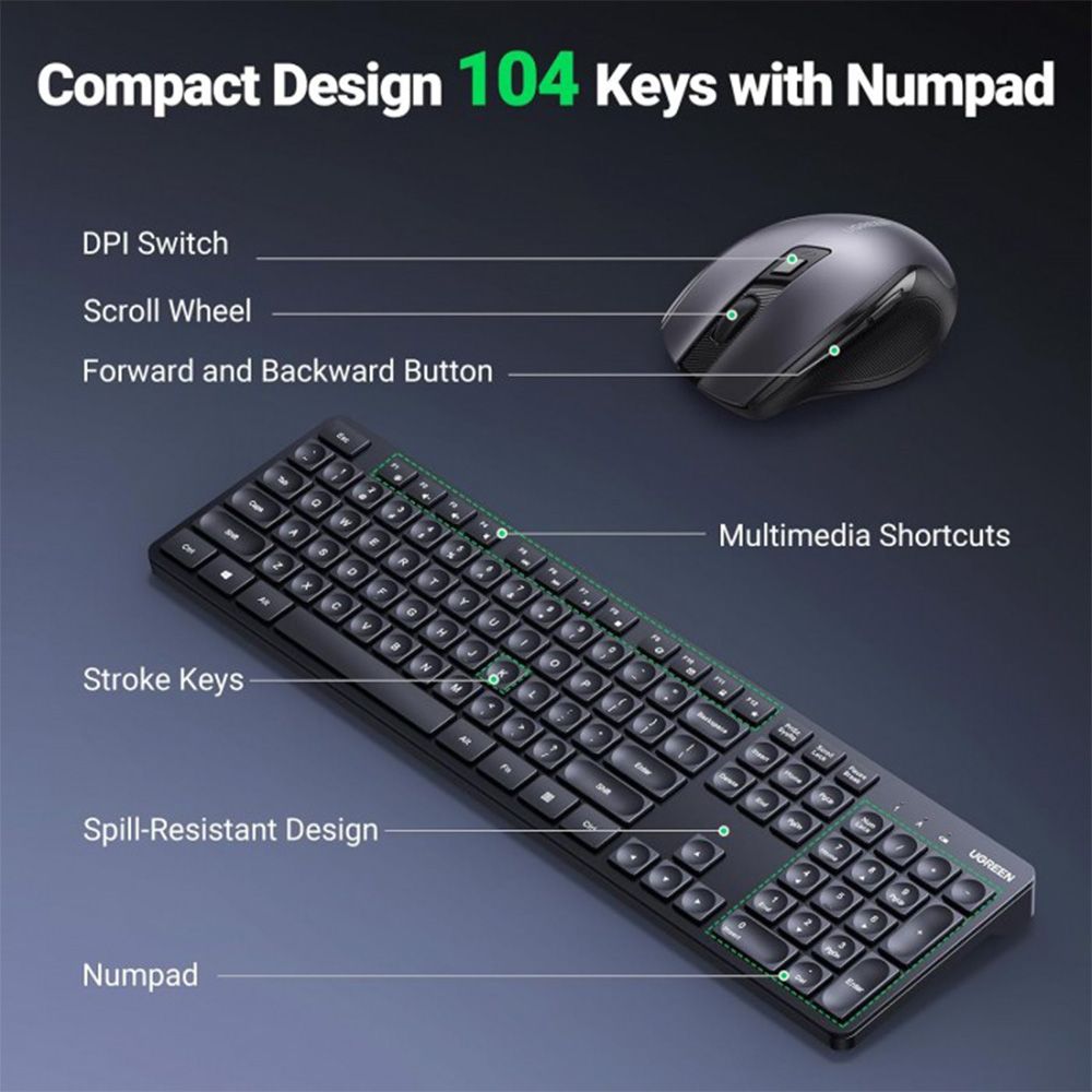 UGREEN Combo Wireless Keyboard &amp; Mouse 2.4GHz