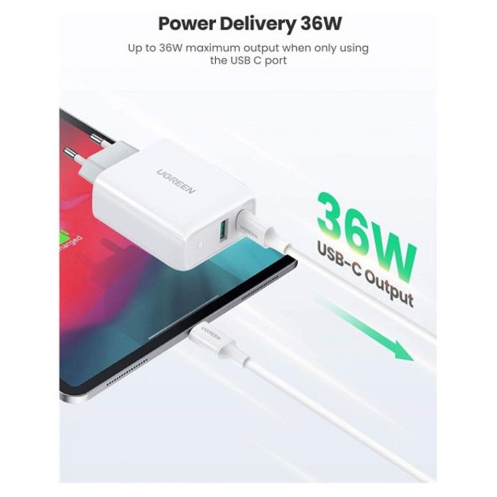 UGREEN Dual Port USB-C and USB-A Smart and Fast Charger Adapter
