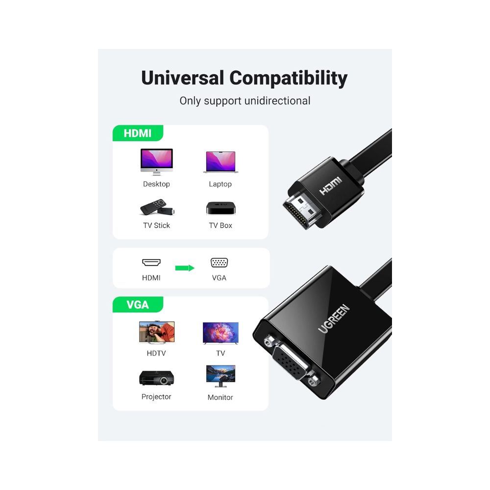 UGREEN Full HD HDMI Male to VGA Female Adapter Cable, Full HD Resolution